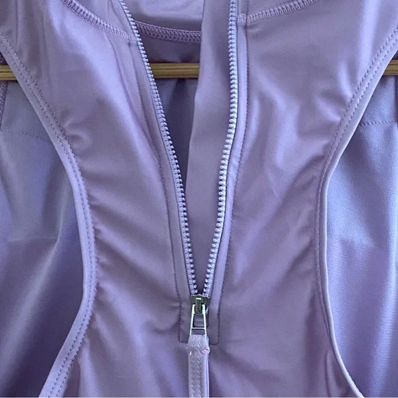 KYODAN • NEW! High Neck Zip Back Floral Swimsuit Top UPF 40 - Pastel Purple - Picture 10 of 16